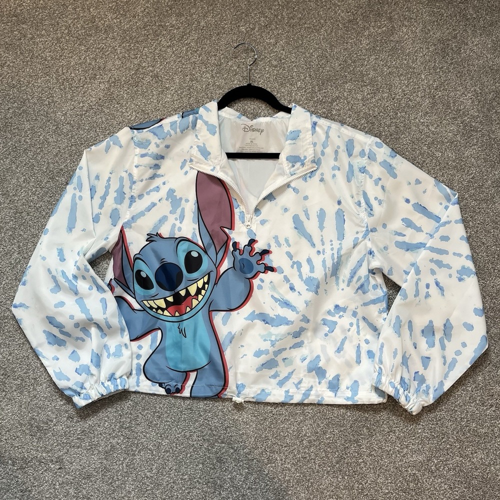 Disney Stitch Women's XL Windbreaker Jacket Lilo & Stitch Cropped Oversized
